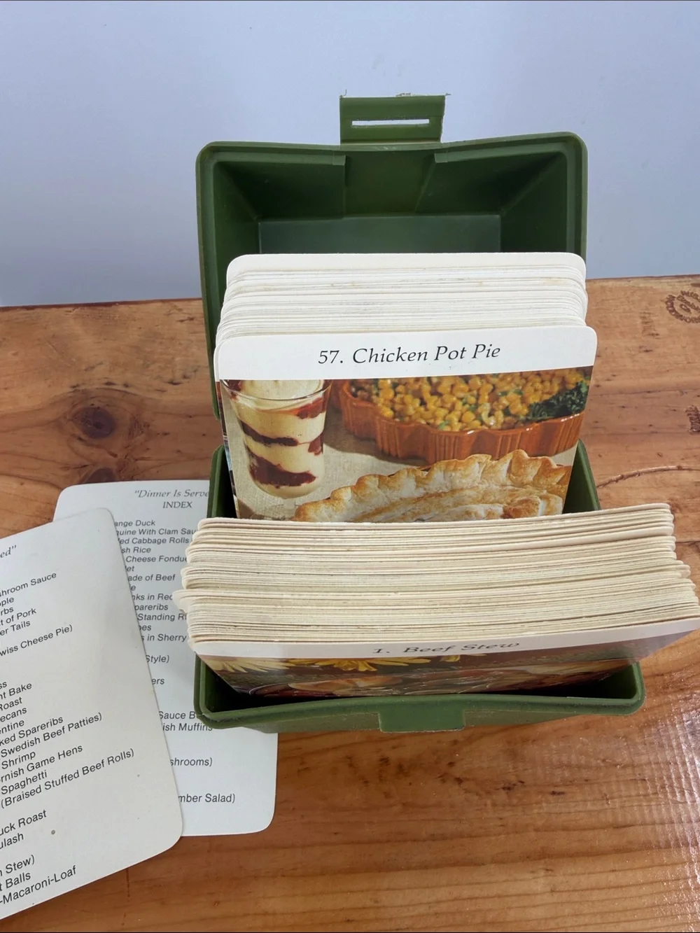 Vintage 70s Dinner Is Served Recipe Card Collection Green Box 118 Cards Complete